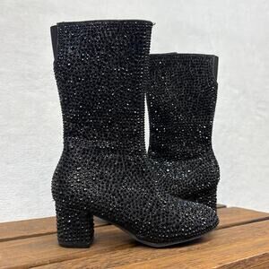 Link Girls Black Rhinestone Knee-high High Heel Boots Girls Size 12